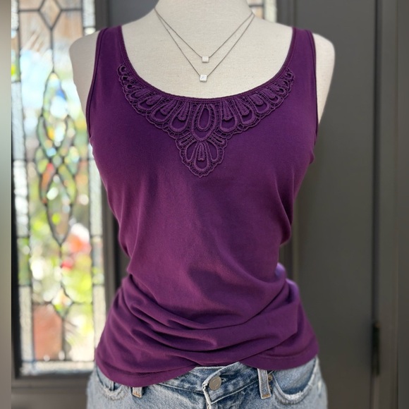 Eddie Bauer Purple Lace Neckline Sleeveless Tank Top Size XL - Picture 1 of 7